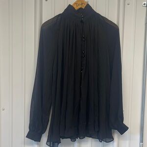Beulah Womens sheer Button down shirt New Black